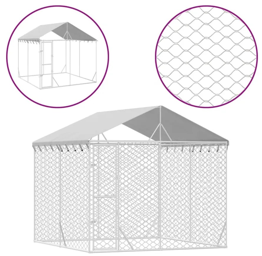 vidaXL Κλουβί Σκύλου Εξ. Χώρου με Οροφή Ασημί 3x3x2,5 μ. Γαλβ. Ατσάλι