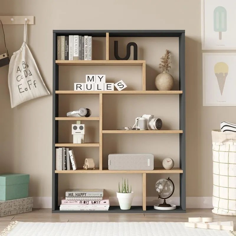 Βιβλιοθήκη Decora φυσικό - ανθρακί 90x22x123,6 εκ. 90x22x123.6 εκ.