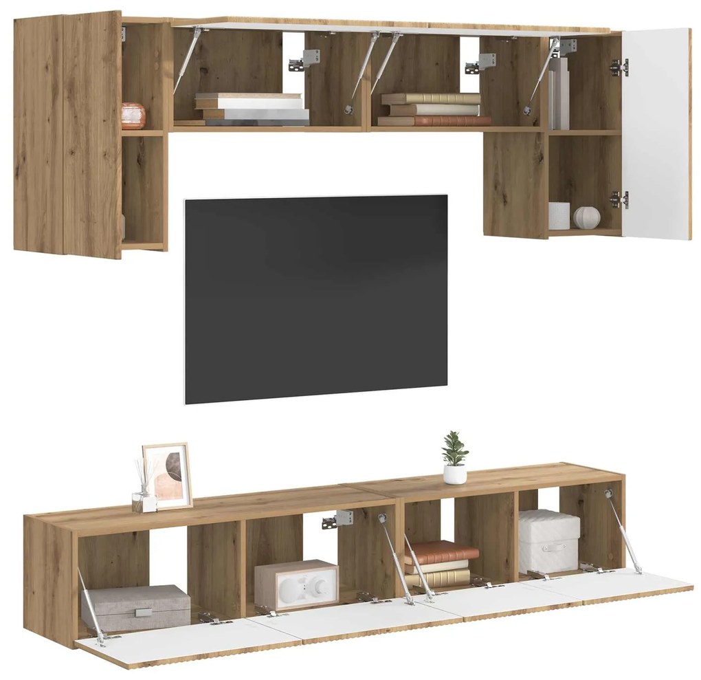 vidaXL Σετ επίπλου τηλεόρασης Επιτοίχιο 4 pcs Μαύρο Επεξεργασμένο ξύλο