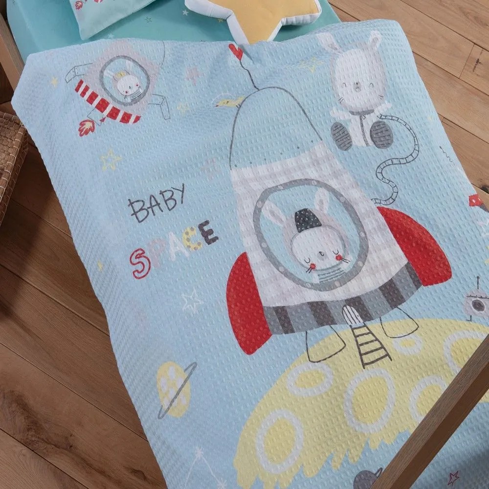 Κουβέρτα Βρεφική Πικέ Baby Space Light Blue Nef-Nef Κούνιας 110x150cm 100% Cotton