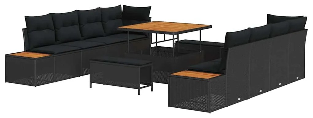 vidaXL Σετ Καναπέ Κήπου με μαξιλάρι 11 pcs Μαύρο Πολυ ράταν