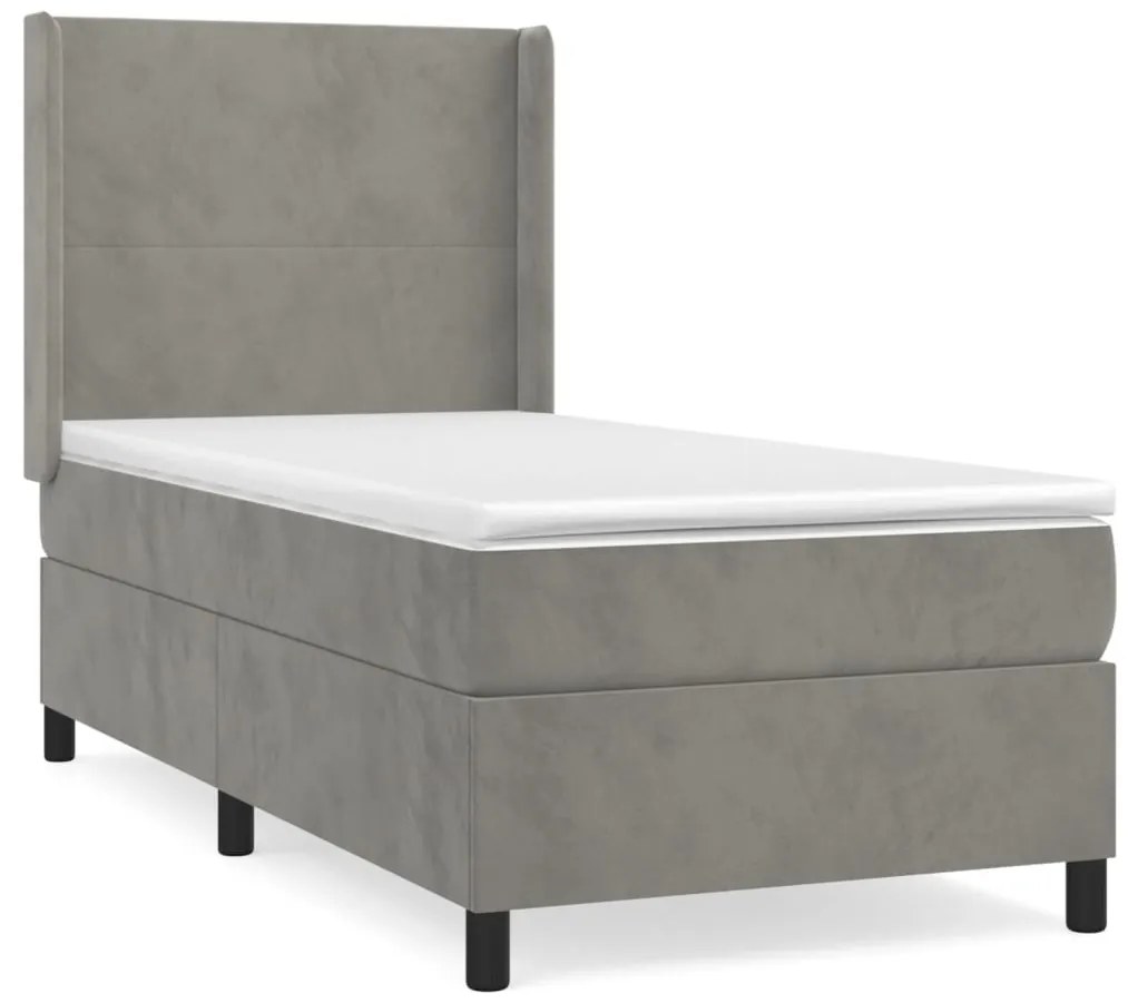 Κρεβάτι Boxspring με Στρώμα Ανοιχτό Γκρι 90x200 εκ. Βελούδινο - Γκρι