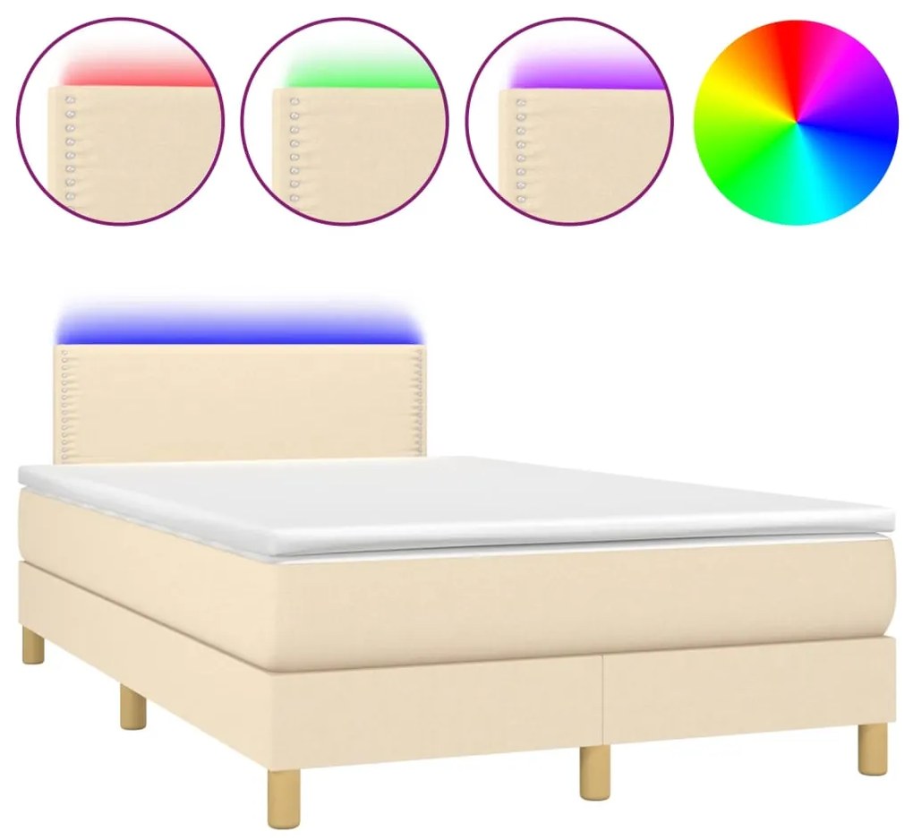 ΚΡΕΒΑΤΙ BOXSPRING ΜΕ ΣΤΡΩΜΑ &amp; LED ΚΡΕΜ 120X190 ΕΚ. ΥΦΑΣΜΑΤΙΝΟ 3270086