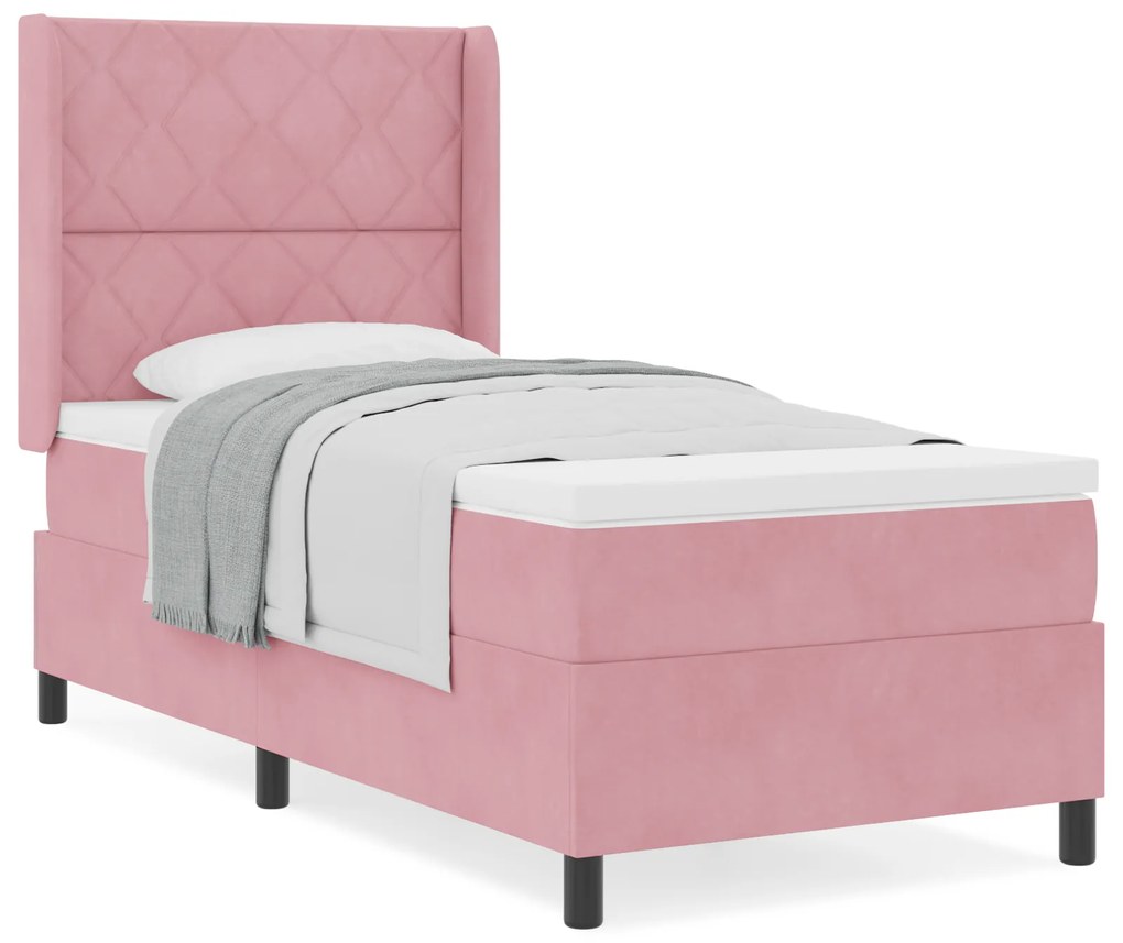 vidaXL κρεβάτι box spring με στρώμα Ροζ 90x190 εκ Βελούδο
