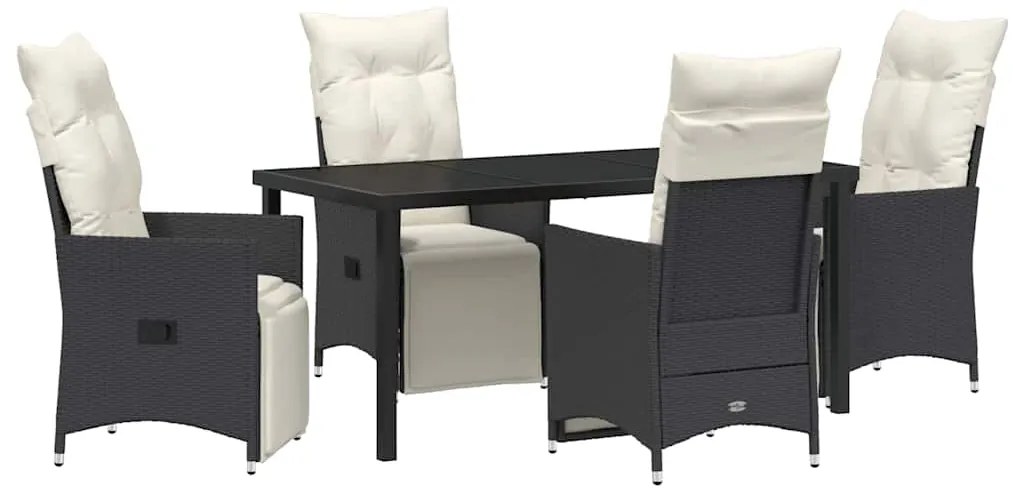 vidaXL Σέτ φαγητού για κήπο με μαξιλάρι 5 pcs Μαύρο Πολυ ράταν