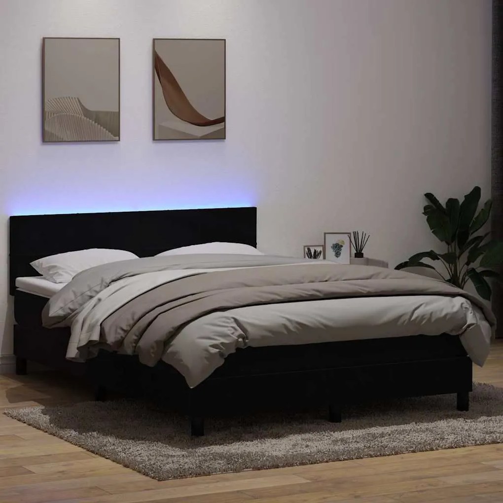 Κρεβάτι Boxspring με Στρώμα Μαύρο 160x210 εκ. Βελούδινο - Μαύρο