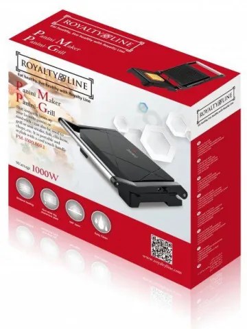 Τοστιέρα σάντουιτς - πρέσα Royalty Line RL-PM1000, 1000W, Αντικολλητικά πιάτα, Κόκκινο