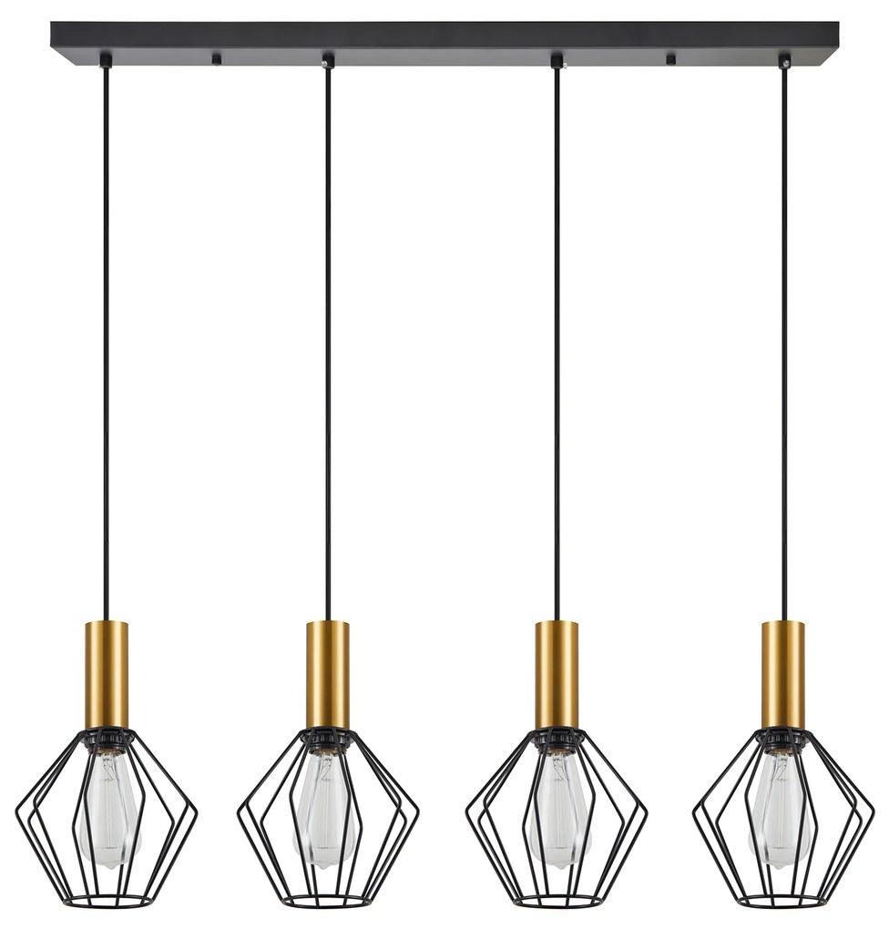 SE21-GM-4-4BL-GR1 ADEPT TUBE Gold Matt Pendant Black Metal Grid+