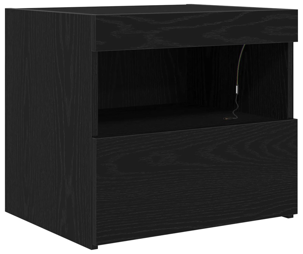 vidaXL Κομοδίνα με LED Φωτισμό 2 τμχ Μαύρη Δρυς 50x40x45 εκ.