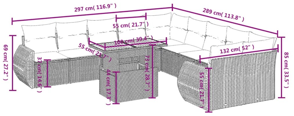 vidaXL Σαλόνι Κήπου Σετ 11 τεμ. Μπεζ Συνθετικό Ρατάν με Μαξιλάρια