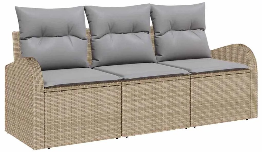 vidaXL Σετ Καναπέ Κήπου με μαξιλάρι 3 pcs Μπεζ Πολυ ράταν