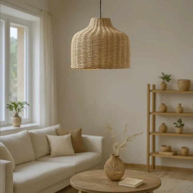 Φωτιστικό οροφής Ziquel Inart rattan σε φυσική απόχρωση Φ42x89εκ 42x42x89 εκ.