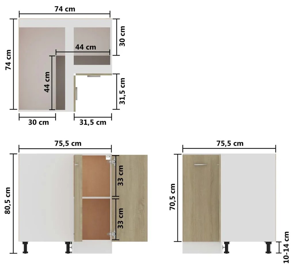 Ντουλάπι Δαπέδου Γωνιακό Sonoma Δρυς 75,5x75,5x80,5 εκ. - Καφέ