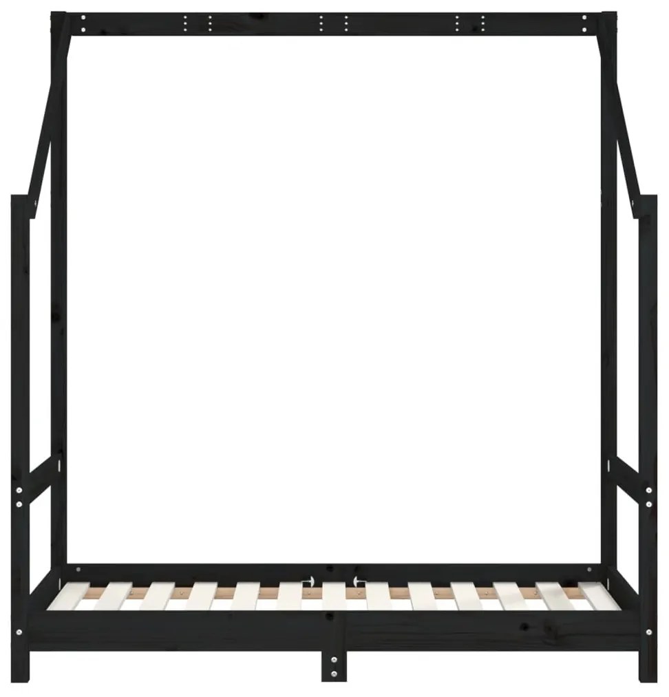 Πλαίσιο Κρεβατιού Μαύρο 2x(70x140) εκ. από Μασίφ Ξύλο Πεύκου - Μαύρο