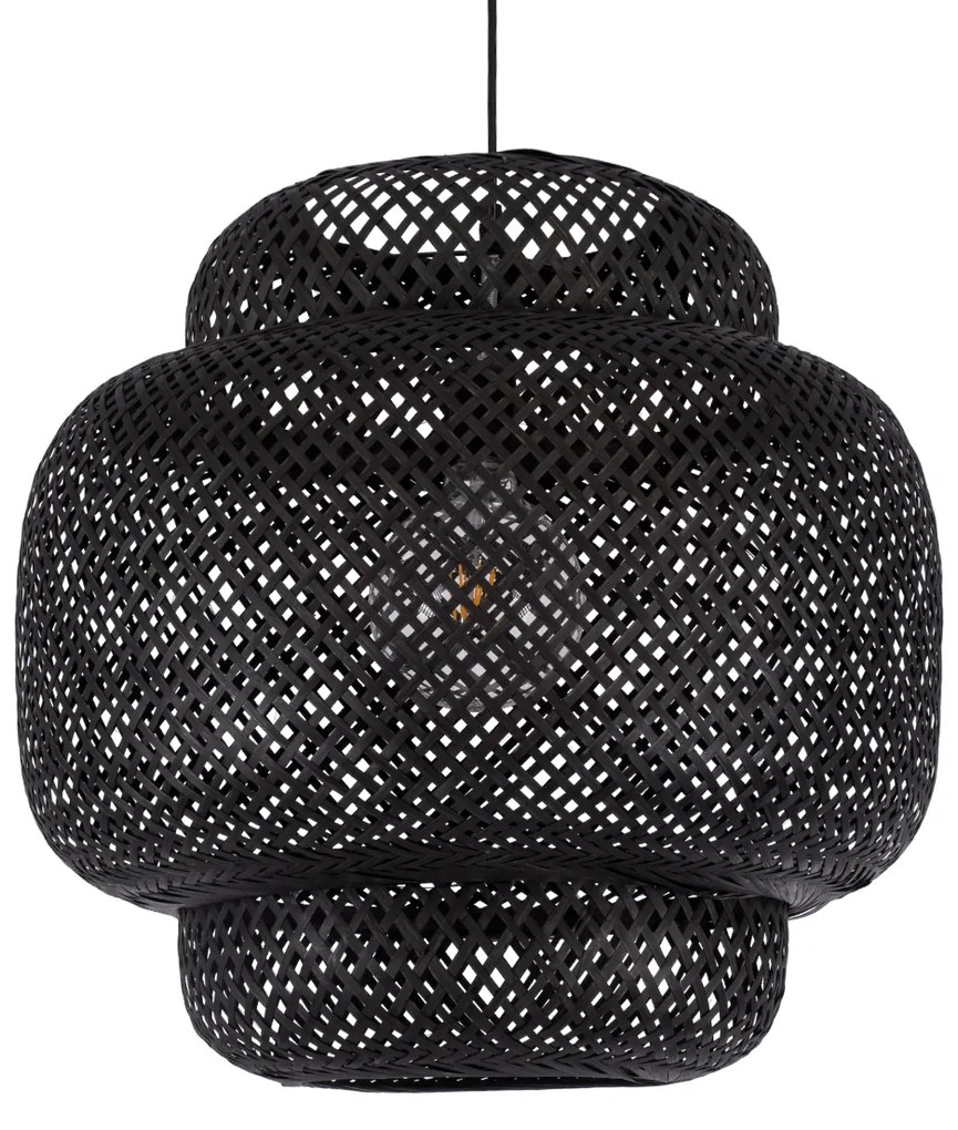 00579 GloboStar® MALDIVES 00579 Boho Κρεμαστό Φωτιστικό Πλέγμα Μονόφωτο 1 x E27 IP20 Μαύρο Ξύλο - Μ56 x Π56 x Y54cm