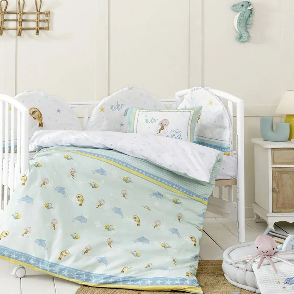 Σεντόνια Βρεφικά Sea Love (Σετ 3τμχ) Mint Nima Cradle 120x170cm 100% Βαμβάκι