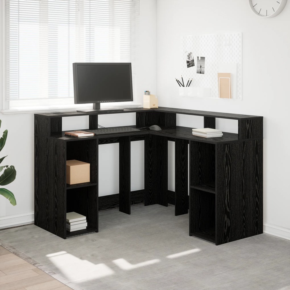 vidaXL Γραφείο Μαύρος Δρυς 130x130x91 εκ. Επεξεργασμένο Ξύλο