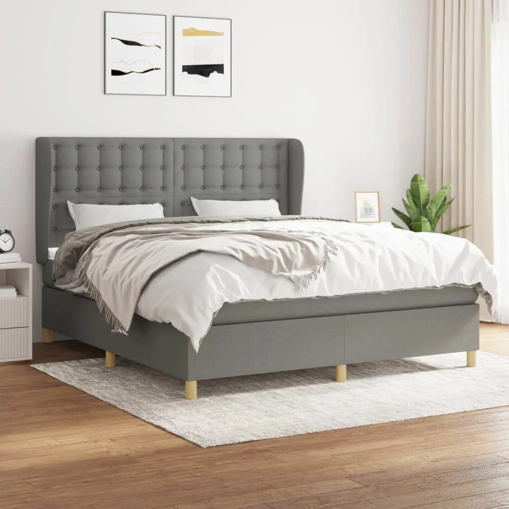 Κρεβάτι Boxspring με Στρώμα Σκούρο Γκρι 180x200 εκ Υφασμάτιν