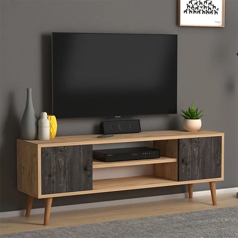 Έπιπλο τηλεόρασης Parma Megapap μελαμίνης χρώμα industrial grey - oak 120x30x40εκ. - GP022-0071,2 - GP022-0071,2