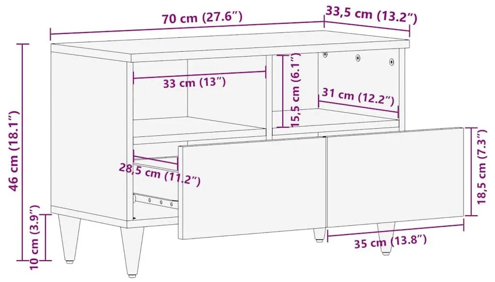 Ντουλάπι τηλεόρασης ανοιχτό γκρι 70x33,5x46 cm μασίφ ξύλο Mango - Γκρι