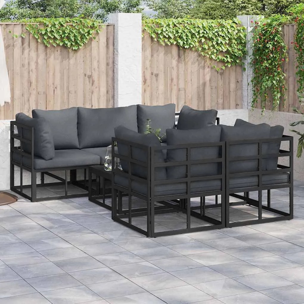 vidaXL Σετ Καναπέ Κήπου 6 pcs Μαύρο 70 x 70 x 32 εκ Αλουμίνιο