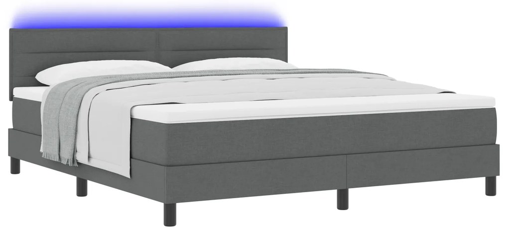 vidaXL Κρεβάτι Box Spring με Στρώμα & LED Σκούρο Γκρι 180x200 εκ Ύφασμα