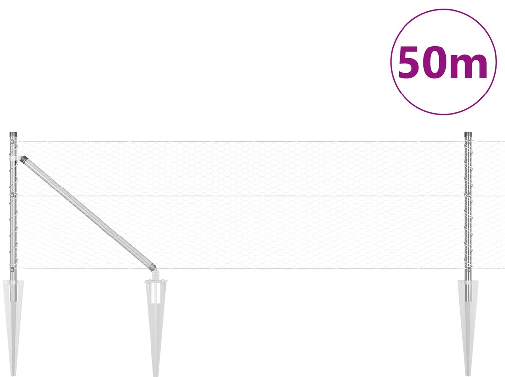 vidaXL Hexagon Fence 0.6x50 m Γαλβανισμένος Χάλυβας