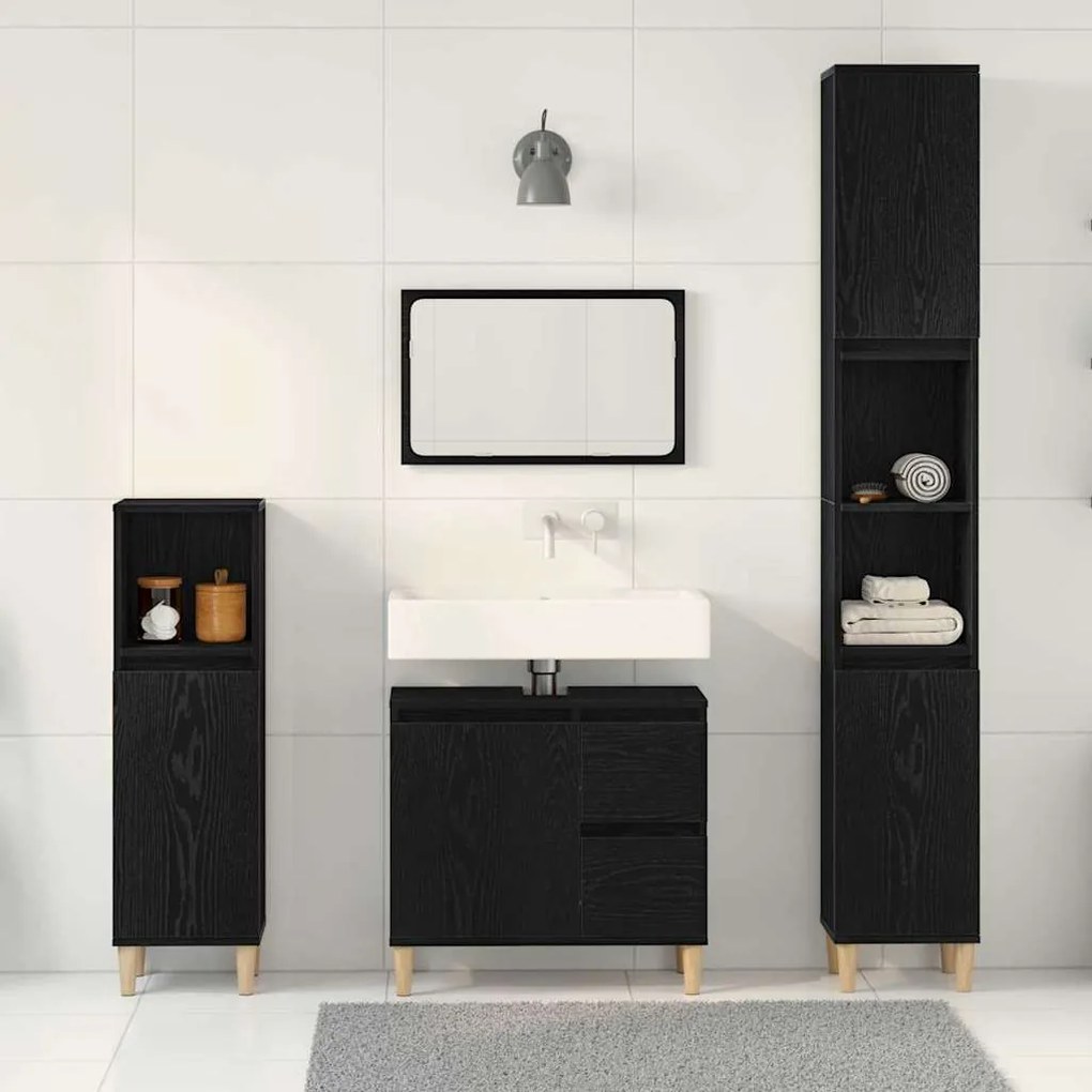 vidaXL Σετ Επίπλων Μπάνιου με συρτάρι 3 pcs Μαύρο 30 x 30 x 180 cm