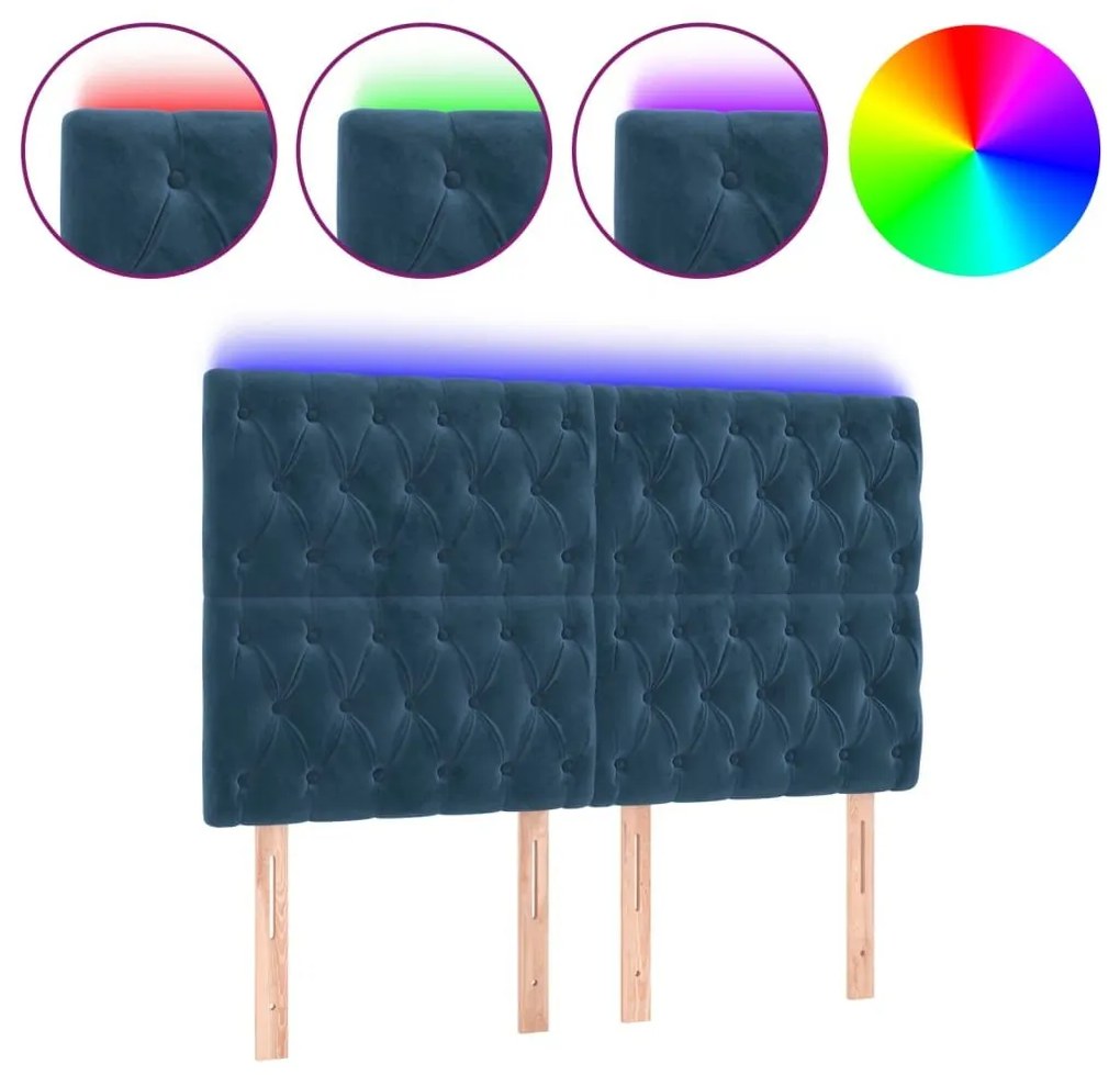 Κεφαλάρι Κρεβατιού LED Σκούρο Μπλε 160x7x118/128 εκ. Βελούδινο - Μπλε