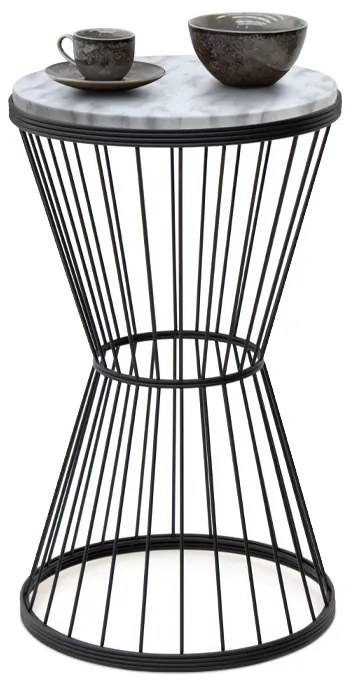 Βοηθητικό τραπεζάκι Hoffman Megapap μεταλλικό - Mdf χρώμα μαύρο - λευκό εφέ μαρμάρου 35x35x58εκ.