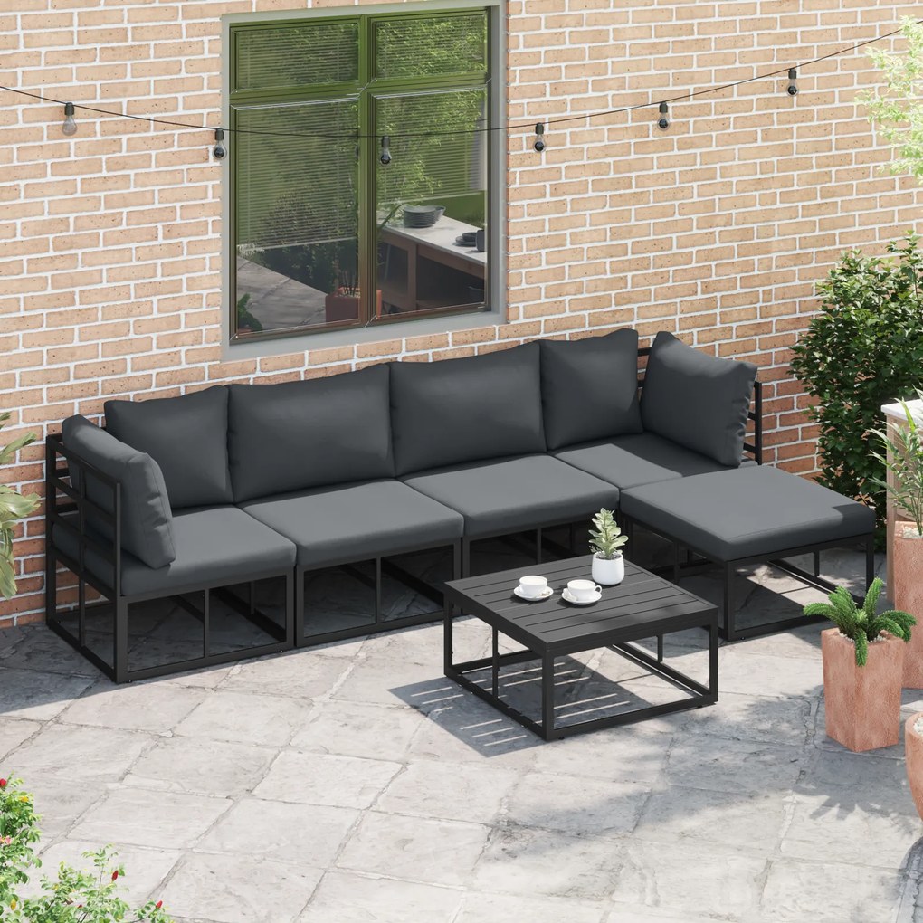vidaXL Σετ Καναπέ Κήπου με μαξιλάρι 5 pcs Μαύρο Αλουμίνιο