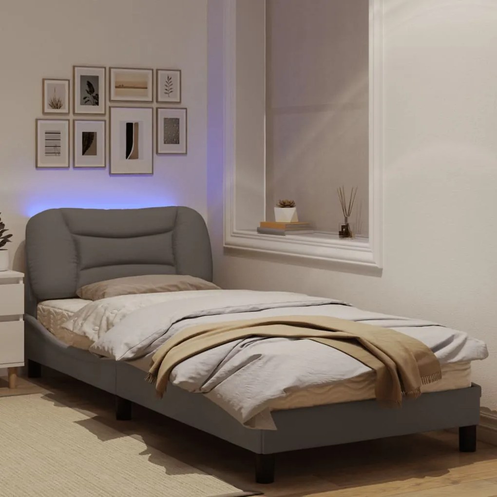 vidaXL Πλαίσιο Κρεβατιού με LED Taupe 90x190 εκ. Υφασμάτινο