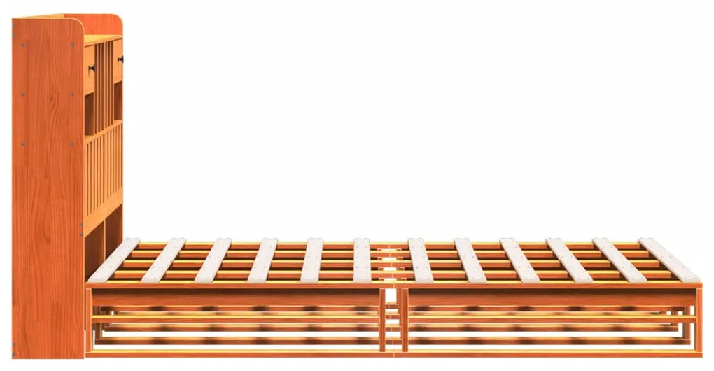 Κρεβάτι Βιβλιοθήκη Χωρίς Στρώμα 135x190 εκ Μασίφ Ξύλο Πεύκου - Καφέ