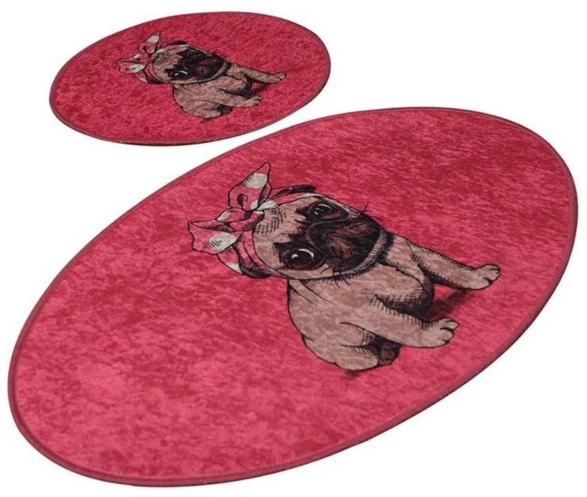 Πατάκια Μπάνιου Pink Pug 359CHL2398 (Σετ 2τμχ) Multi L'essentiel Maison 60x100cm Πολυέστερ