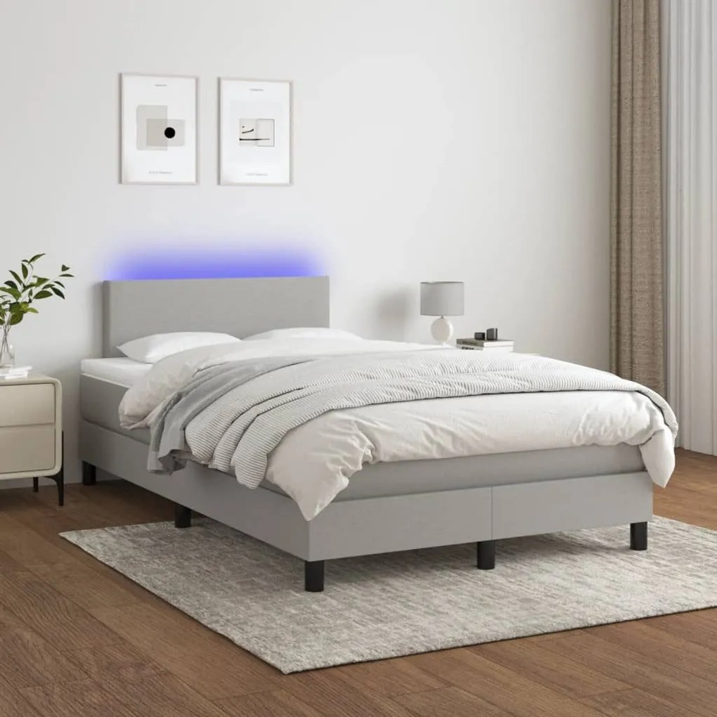 Κρεβάτι Boxspring με Στρώμα &amp; LED Αν.Γκρι 120x190εκ. Υφασμάτινο - Γκρι