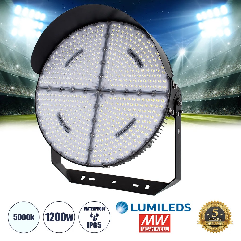 GloboStar CYCLOP 90108 LED Προβολέας Γηπέδου 1200W 192000LM 60° AC 100-277V IP65 - Ψυχρό Λευκό 5000K - MeanWell Driver &amp; LumiLEDs Chip - 5 Years Warranty - 90108