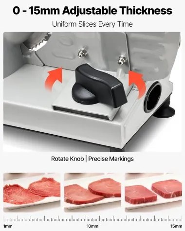 VEVOR Meat Slicer, 150W Electric Deli Slicer Machine with 170 mm Sharp Blade, Home Meat-Slicer with 65-90 RPM Slicing Speed, 0-15 mm Adjustable Thickness, for Frozen Meat, Ham, Baguett &amp; Prime Steak