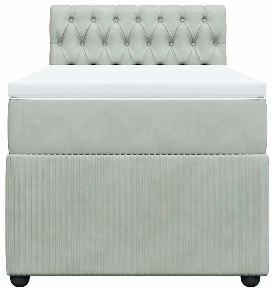 vidaXL Κρεβάτι Boxspring με Στρώμα Ανοιχτό Γκρι 90x190 εκ. Βελούδινο