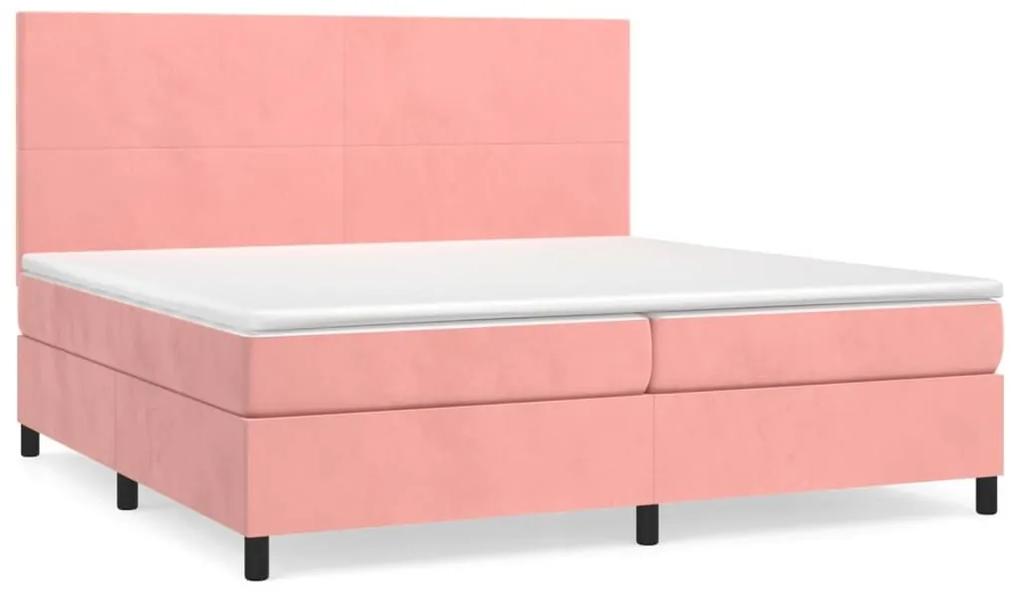 Κρεβάτι Boxspring με Στρώμα Ροζ 200x200 εκ. Βελούδινο - Ροζ