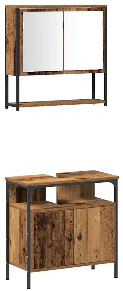 vidaXL Σετ Επίπλων Μπάνιου 4 pcs Παλαιό ξύλο 33 x 33 x 185.5 εκ