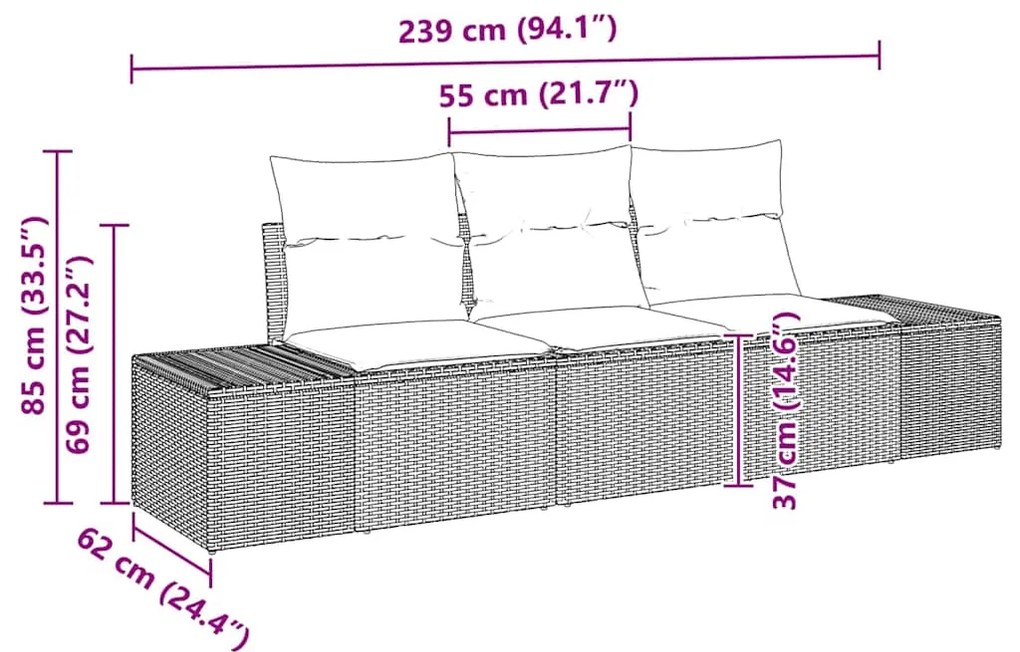 vidaXL Σετ Καναπέ με μαξιλάρι 3 pcs Ανοιχτό γκρι συνθετικό ρατάν