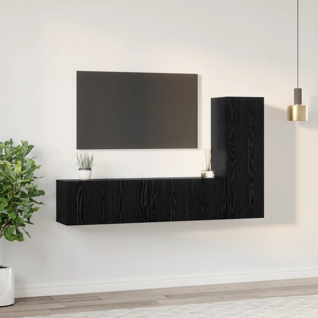 vidaXL Σετ Ράφι Τηλεόρασης 3 pcs Μαύρη Δρυς 150.5 x 30 x 90 εκ.