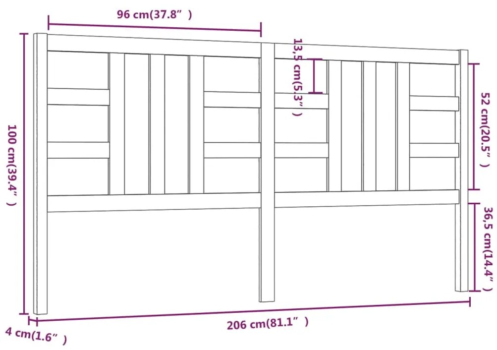 vidaXL Κεφαλάρι Κρεβατιού Μαύρο 206 x 4 x 100 εκ. Μασίφ Ξύλο Πεύκου