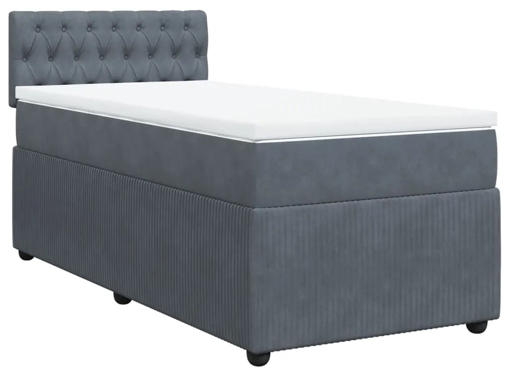 vidaXL Κρεβάτι Boxspring με Στρώμα Σκούρο Γκρι 90x190 εκ. Βελούδινο