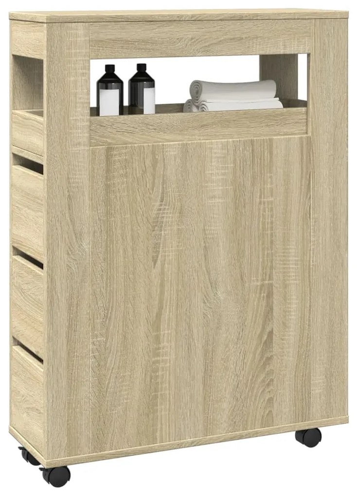 Ντουλάπι Μπάνιου Στενό με Ροδάκια Sonoma Δρυς Επεξ. Ξύλο