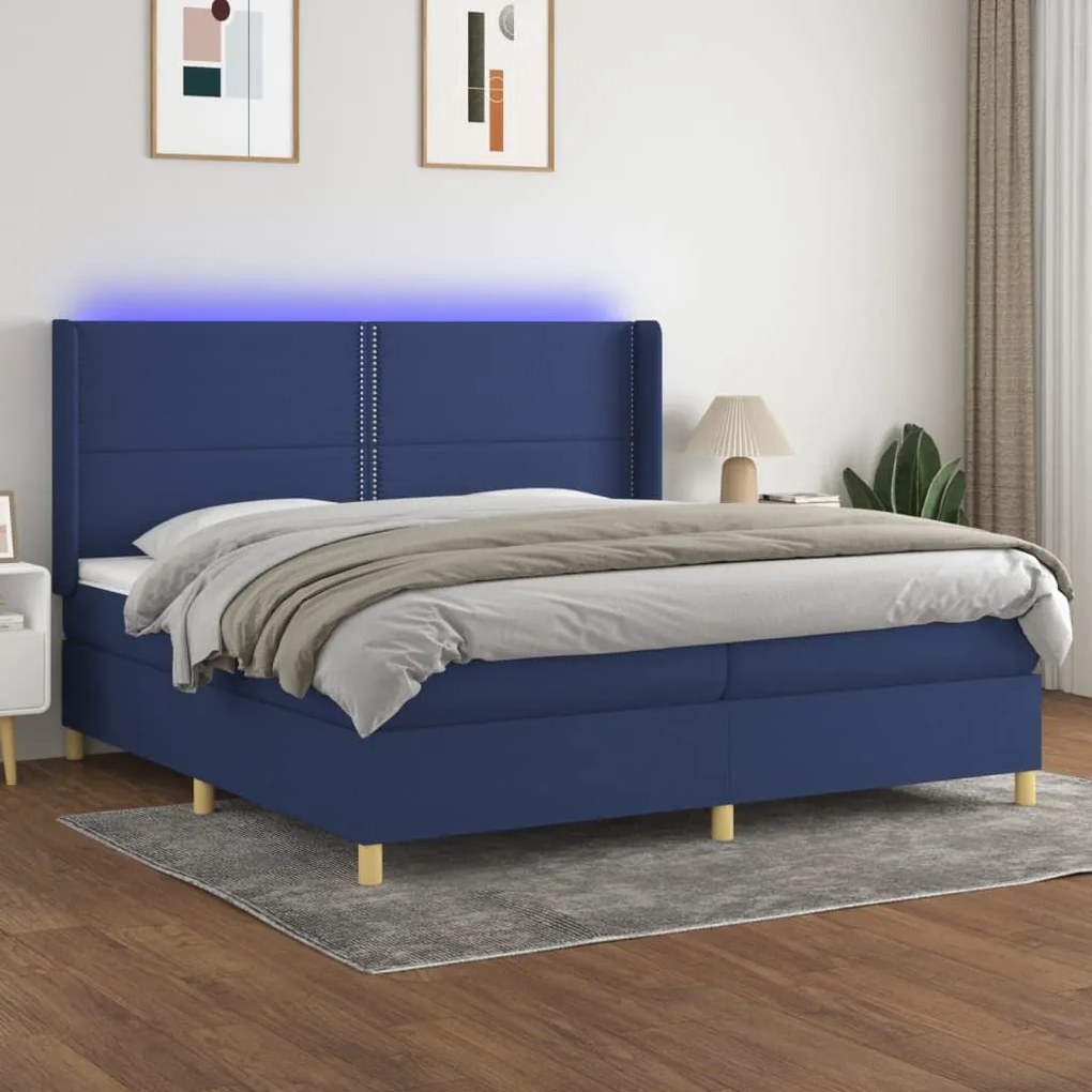 ΚΡΕΒΑΤΙ BOXSPRING ΜΕ ΣΤΡΩΜΑ &amp; LED ΜΠΛΕ 200X200 ΕΚ. ΥΦΑΣΜΑΤΙΝΟ 3138827