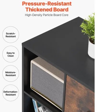 VEVOR 2 Drawer Wooden File Cabinet Mobile Filing Cabinet with Open Shelves Black