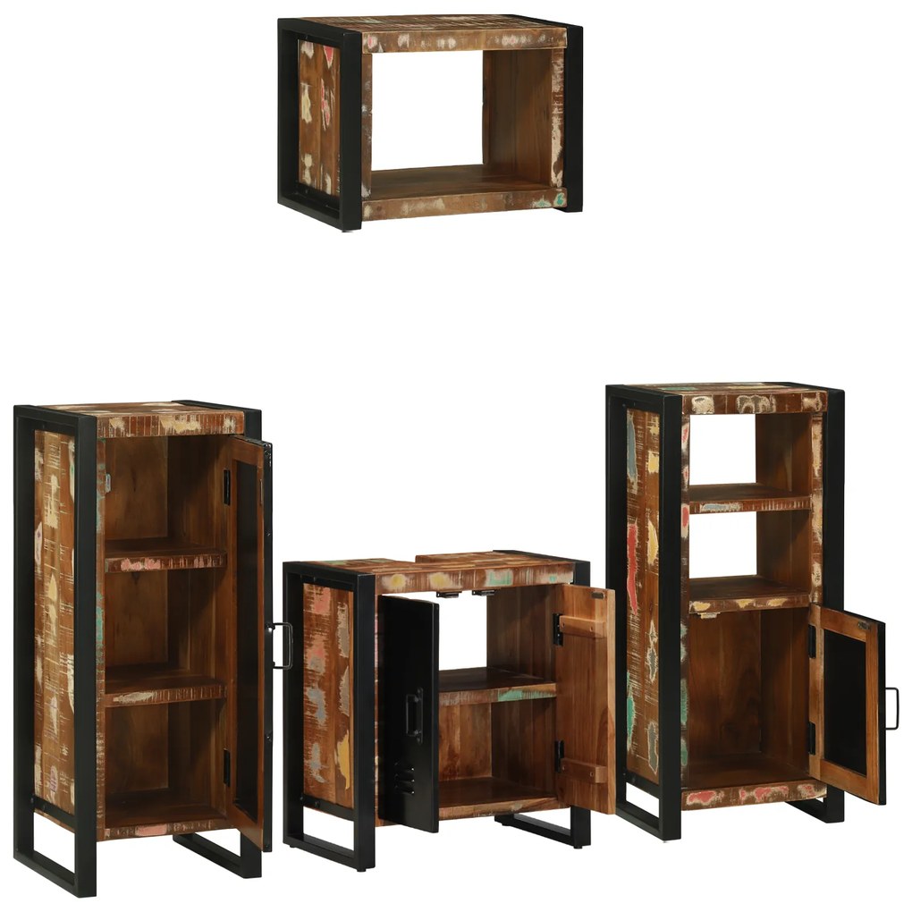 vidaXL Σετ Επίπλων Μπάνιου 4 pcs Πολύχρωμο Στερεό ανακτημένο ξύλο
