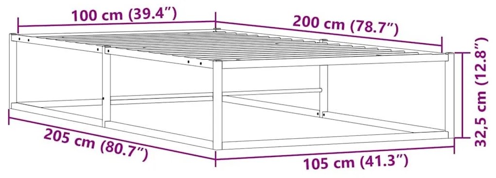 Πλαίσιο κρεβατιού χωρίς στρώμα Λευκό 100x200 cm Μεταλλικό - Λευκό