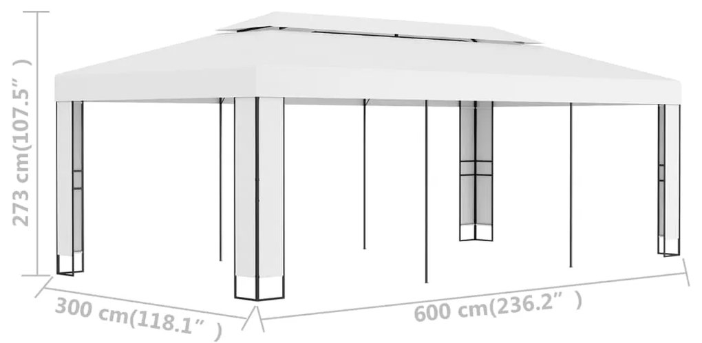 vidaXL Κιόσκι με Διπλή Οροφή Λευκό 3 x 6 μ.